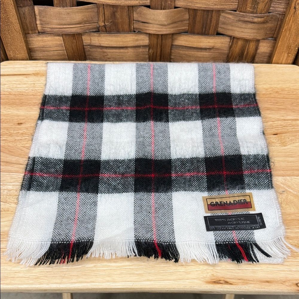 Vintage Grenadier Black and White Plaid Scarf